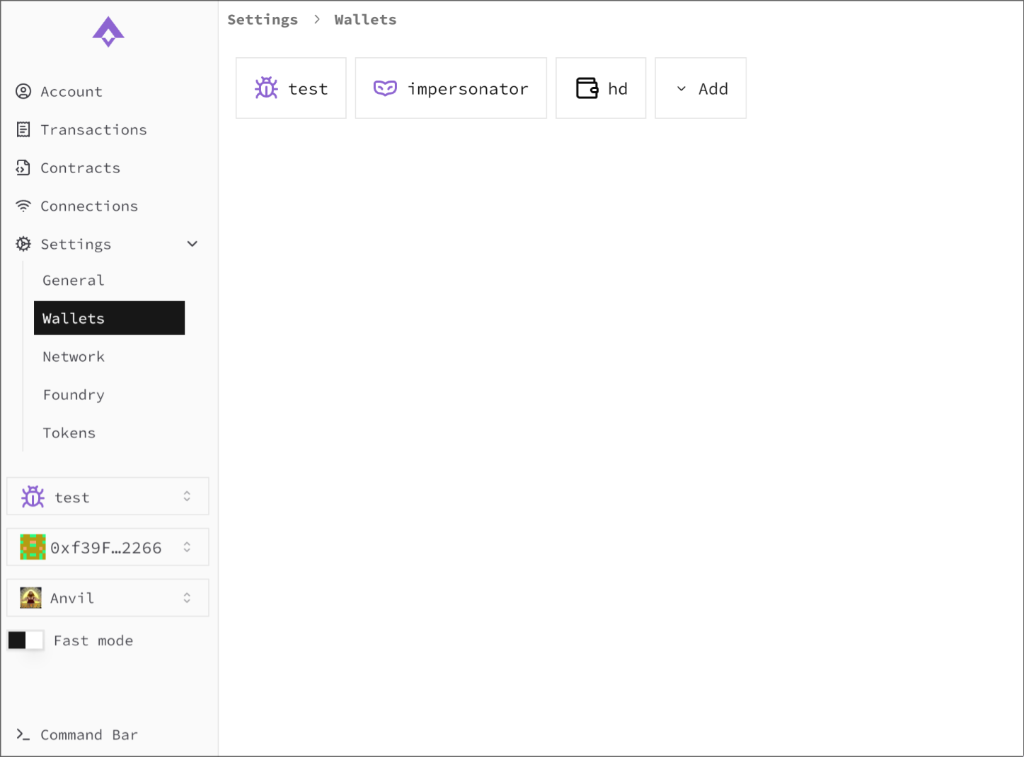 ethui light mode interface